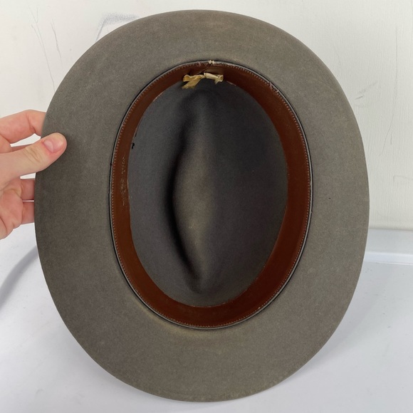 Mens Fur Felt Fedora Hat Taupe Sz 7 / Medium Feather Brim - Picture 7 of 12